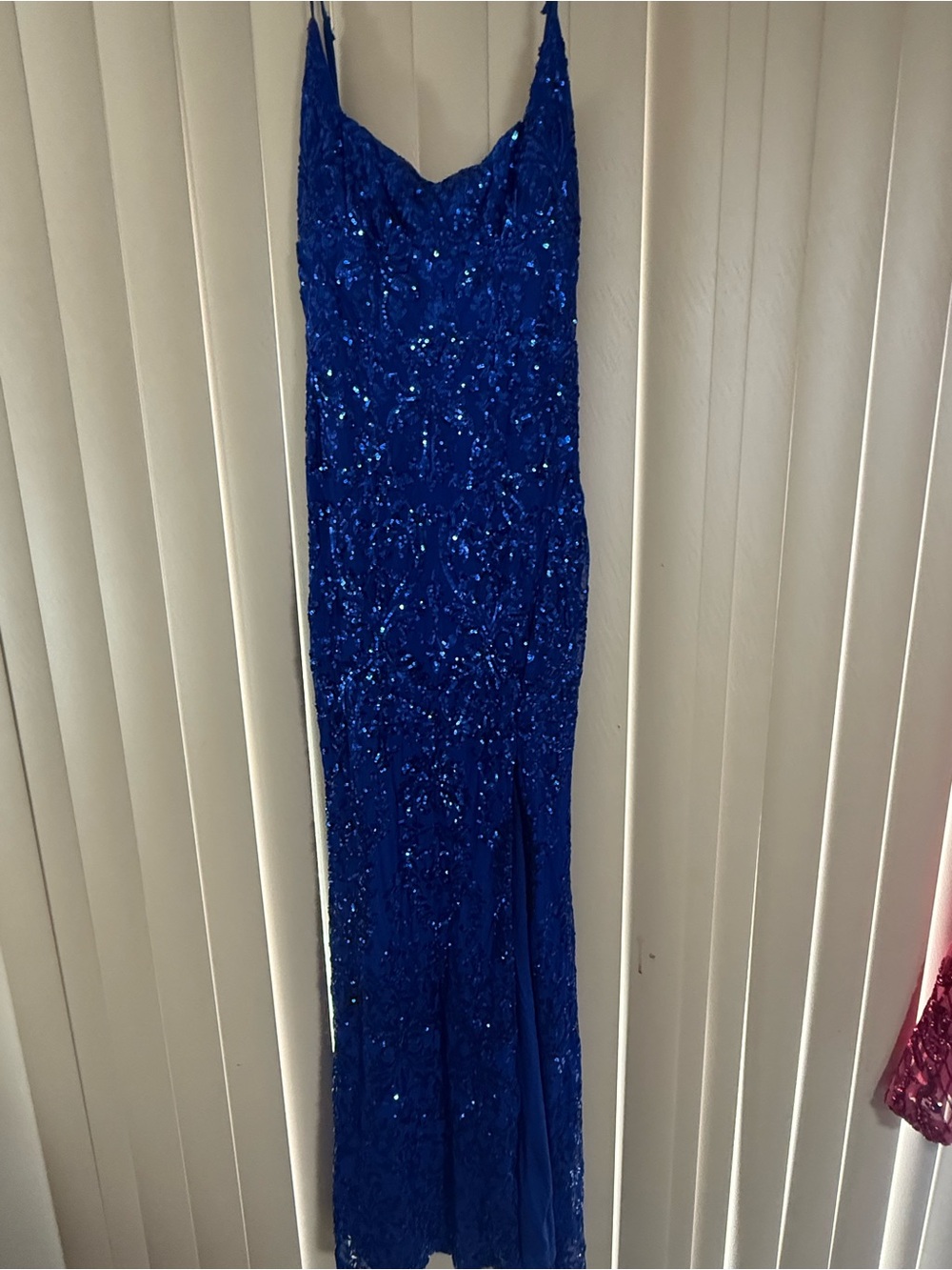 Windsor Sapphire Sequin Spaghetti-Strap Prom Dress